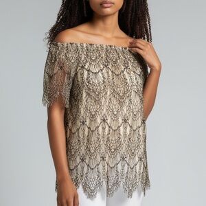 Scalloped lace off shoulder top